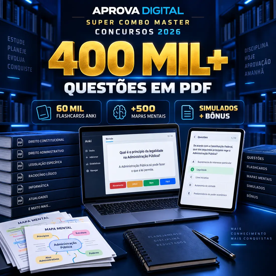 Materiais digitais do Super Combo: questões em PDF, flashcards Anki, mapas mentais, simulados e bônus